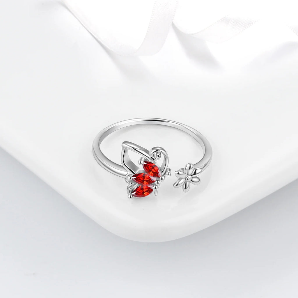 January Birthstone Jewelry Set Red Butterfly Garnet Fine Necklace/Earrings/Ring/Bracelet Sterling Silver Women Xmas Birthday Mother'S Day Gifts