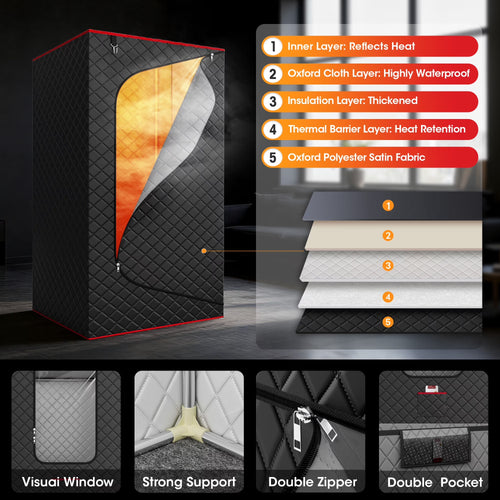 1-Person Portable Steam Sauna Box with 3L/1200W Steamer, 99-Min Timer & 15 Power Levels, XL Foldable and Remote Control, Detox Spa for Relaxation, Black