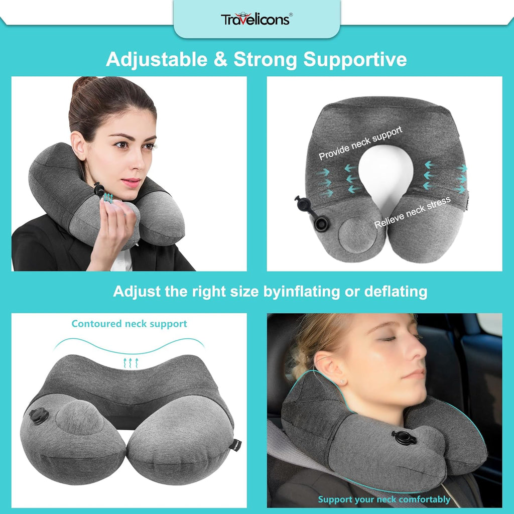 Inflatable Travel Pillow,Neck Pillow for Traveling,Airplane Travel Pillw Improved Support Design for Car Sleeping
