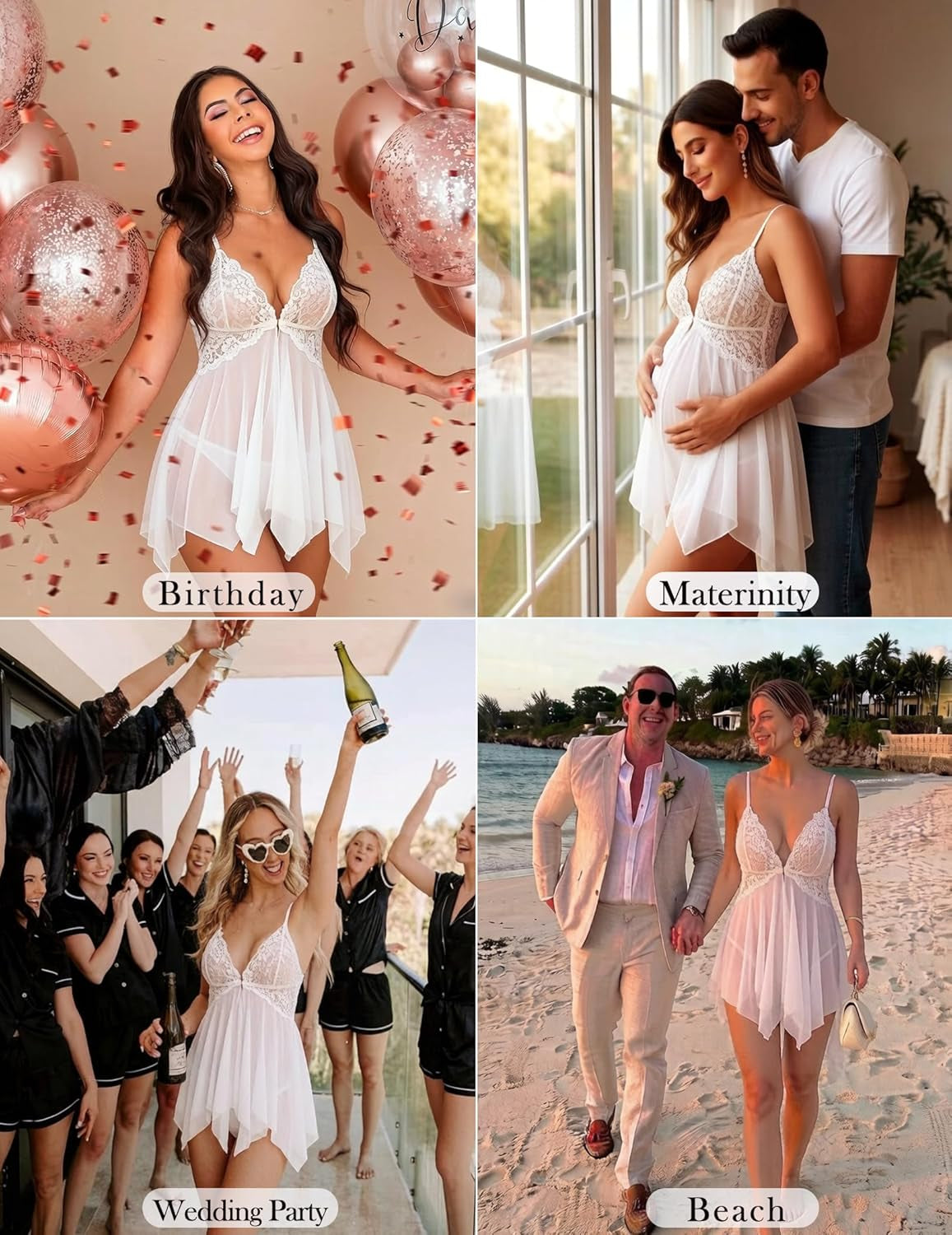 Women Lace Lingerie Front Closure Babydoll V Neck Nightwear Sexy Chemise Nightie