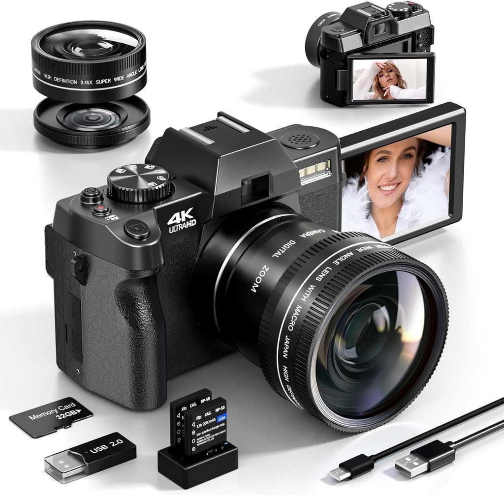 4K 48MP Digital Camera for Photography and Vlogging with 32GB TF Card for YouTube