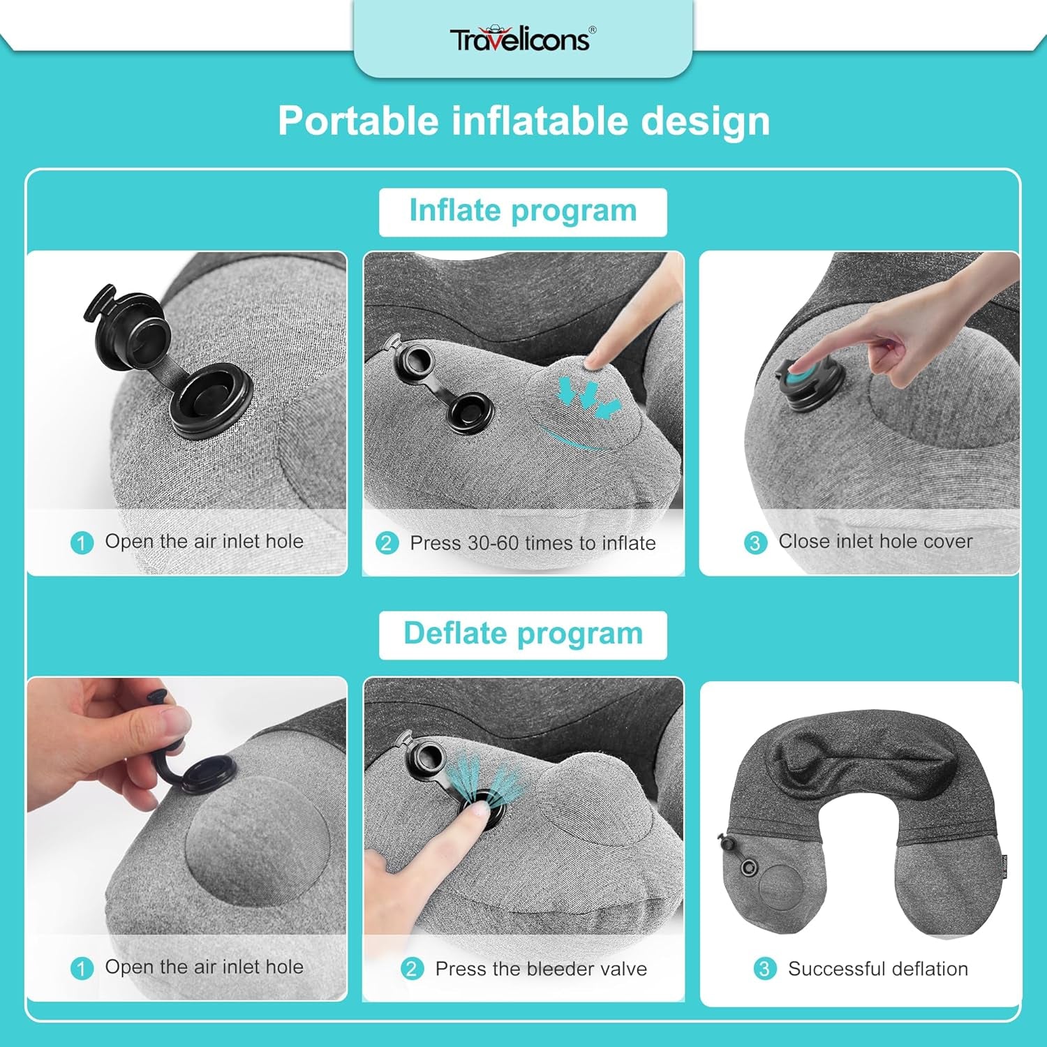 Inflatable Travel Pillow,Neck Pillow for Traveling,Airplane Travel Pillw Improved Support Design for Car Sleeping
