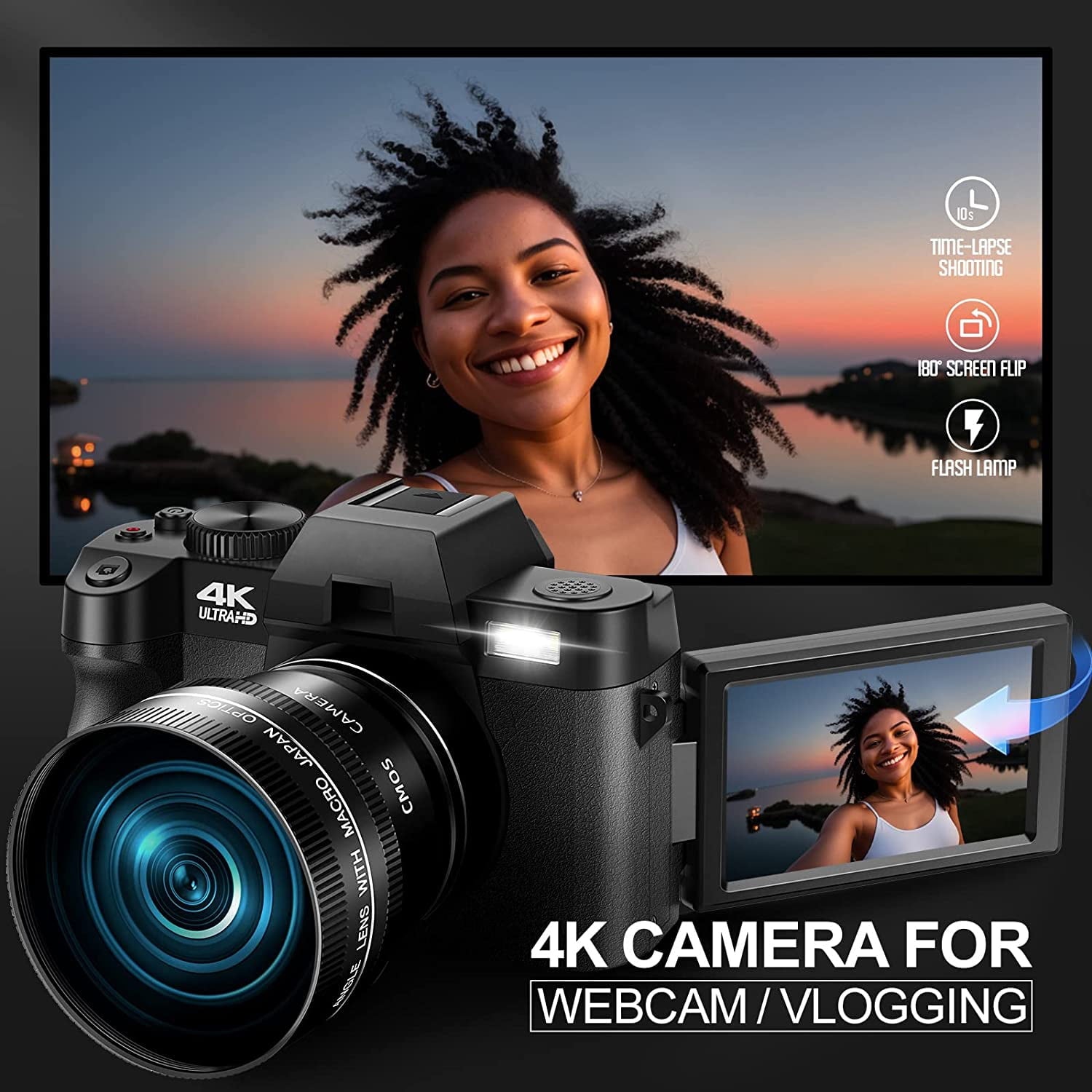 4K 48MP Digital Camera for Photography and Vlogging with 32GB TF Card for YouTube